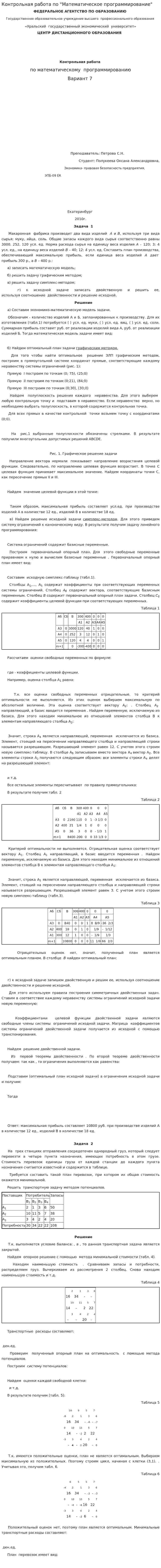 Контрольная работа по "Математическое программирование"