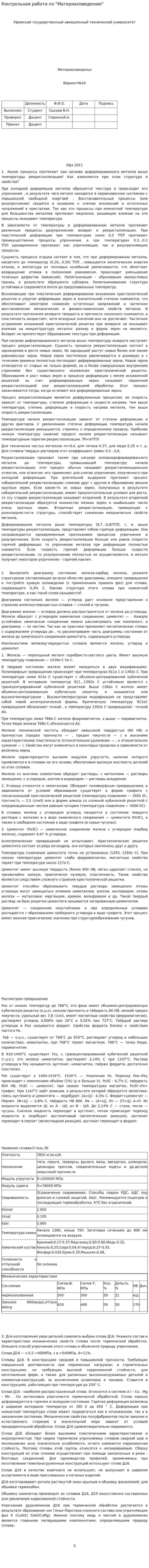Контрольная работа по "Материаловедению"