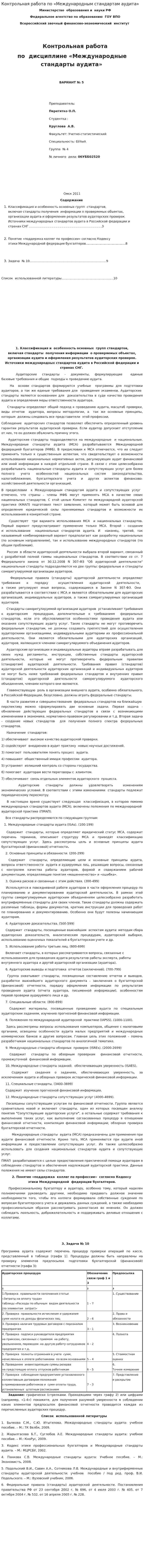Контрольная работа по «Международным стандартам аудита». 10