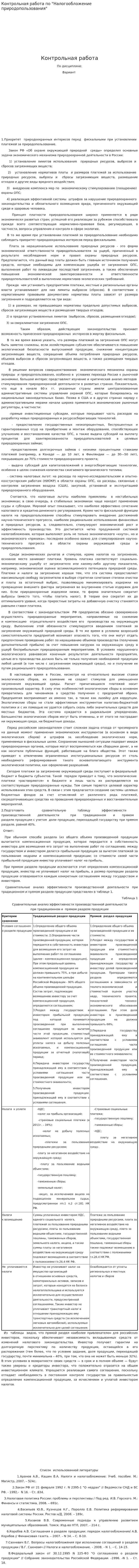 Контрольная работа по "Налогообложение природопользования"