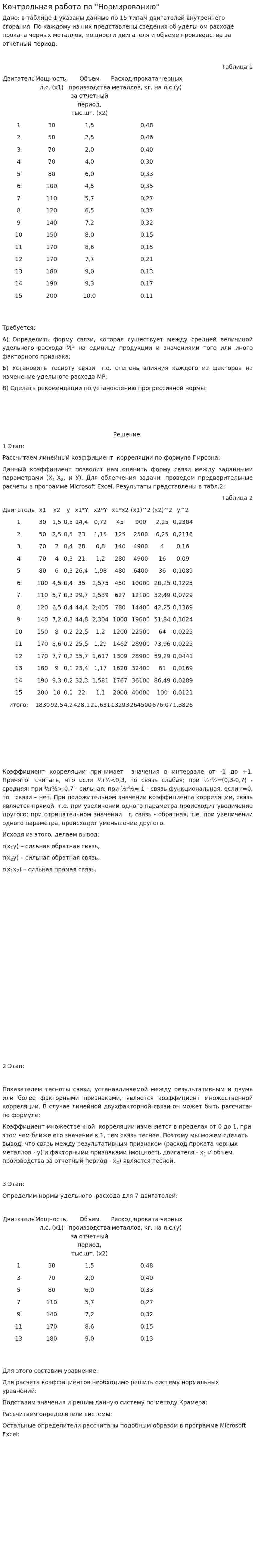 Контрольная работа по "Нормированию"
