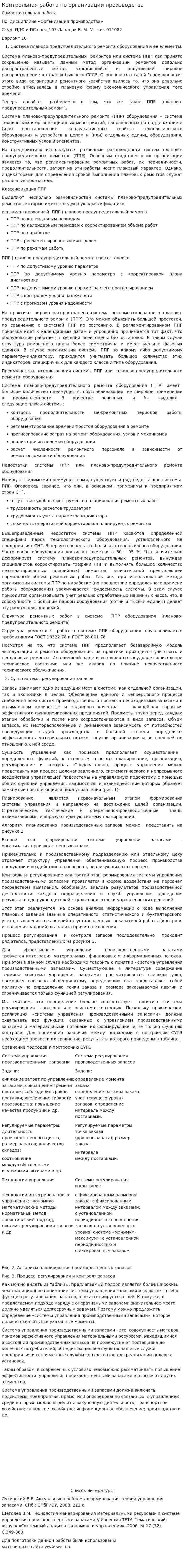 Контрольная работа по организации производства