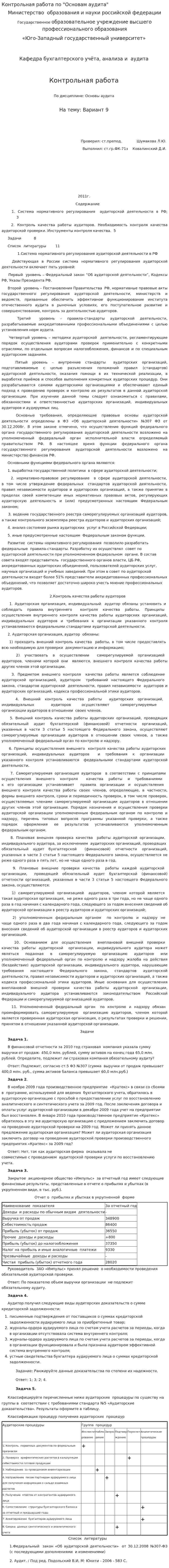 Контрольная работа по "Основам аудита". 29