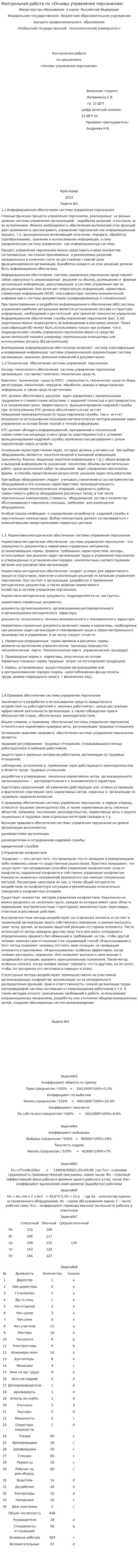 Контрольная работа по «Основы управления персоналом»