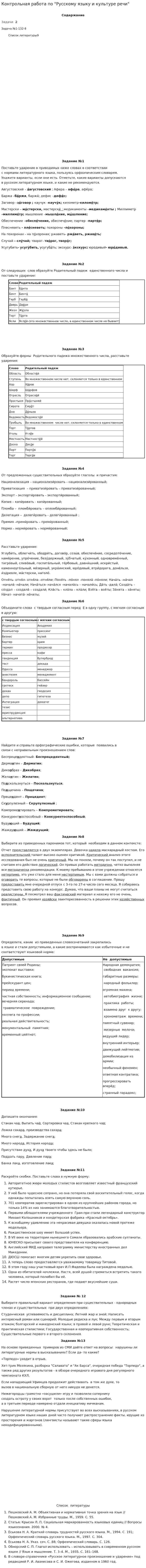 Контрольная работа по "Русскому языку и культуре речи". 10