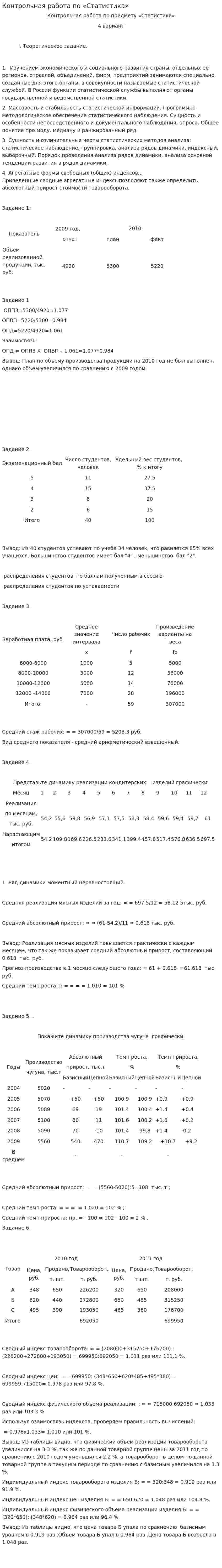 Контрольная работа по «Статистика». 2. 4