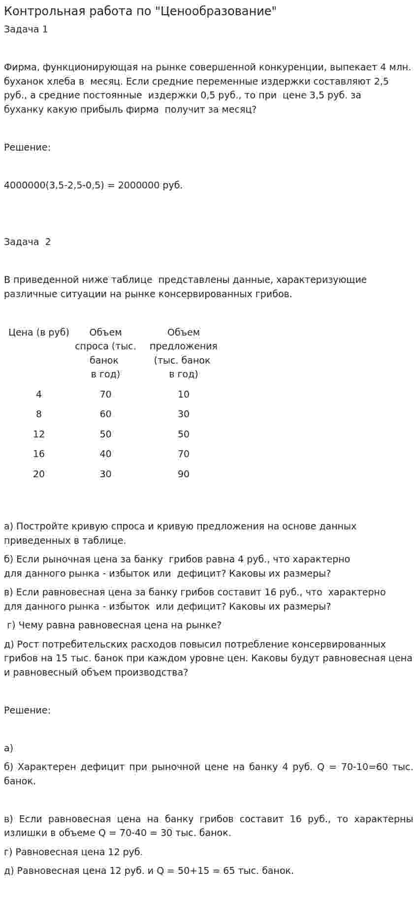 Контрольная работа по "Ценообразование". 24