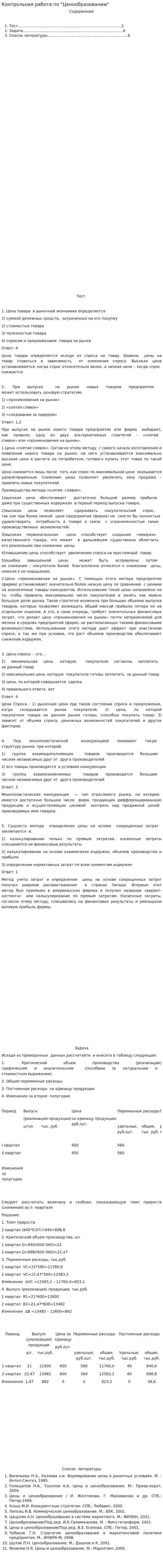 Контрольная работа по "Ценообразованию". 88