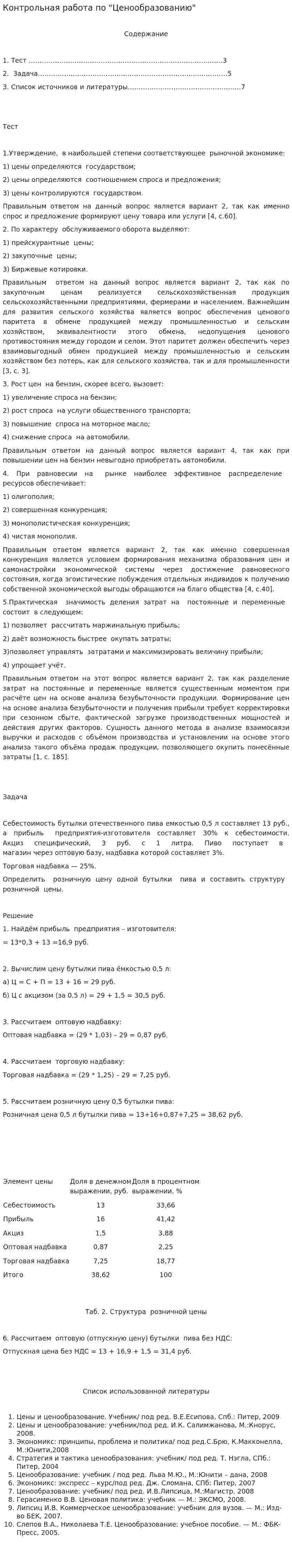 Контрольная работа по "Ценообразованию". 155