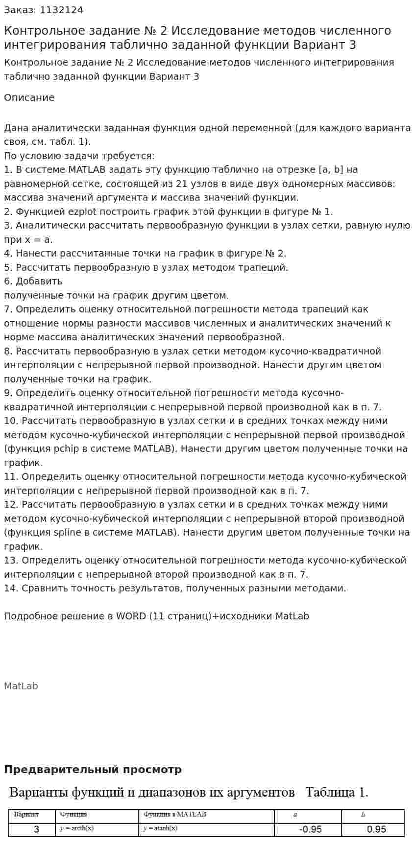 Контрольное задание № 2 Исследование методов численного интегрирования таблично заданной функции Вариант 3 