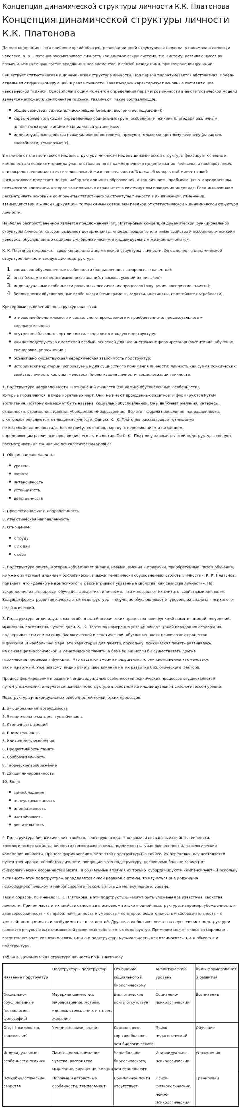 Концепция динамической структуры личности К.К. Платонова