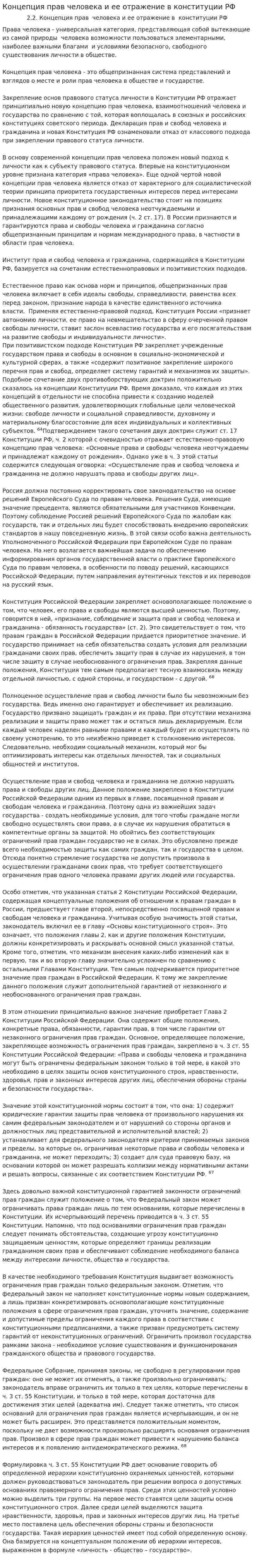 Концепция прав человека и ее отражение в конституции РФ