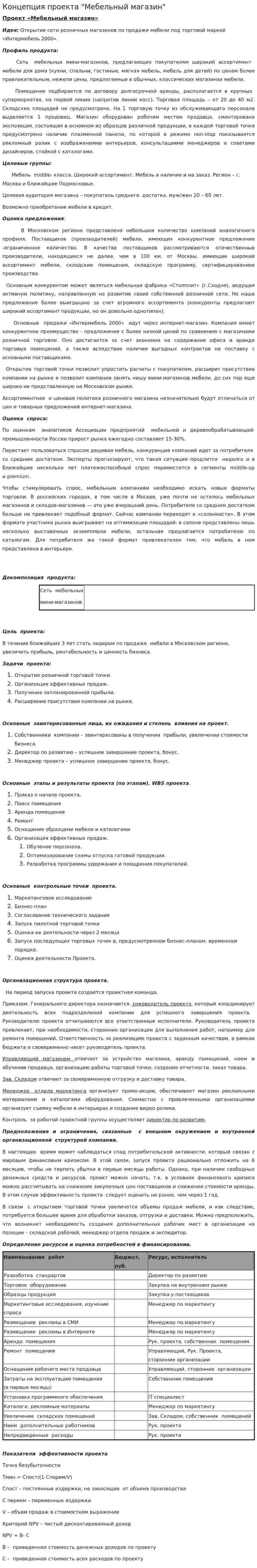 Концепция проекта "Мебельный магазин"