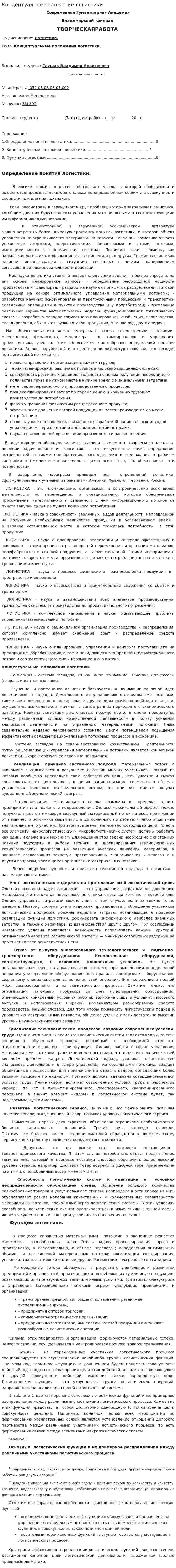 Концептуалное положение логистики