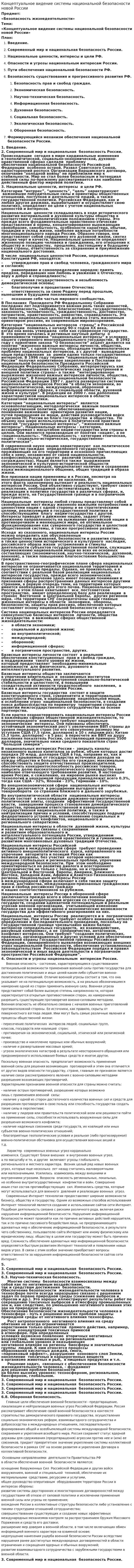 Концептуальное видение системы национальной безопасности новой России