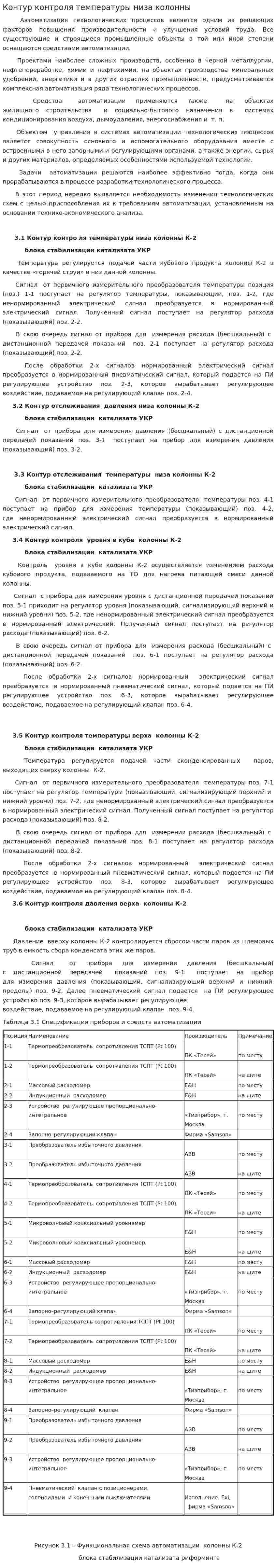 Контур контроля температуры низа колонны