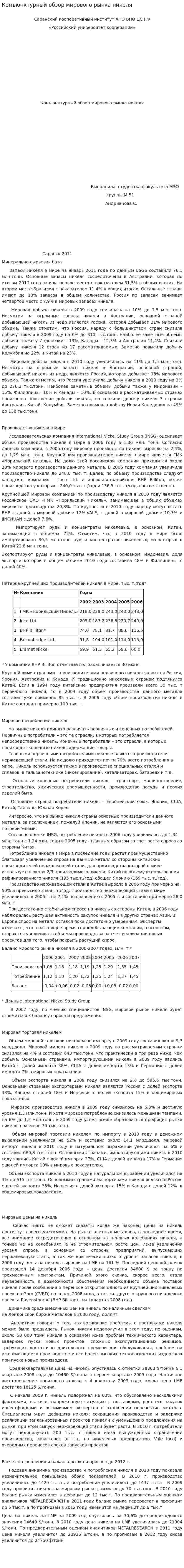 Конъюнктурный обзор мирового рынка никеля