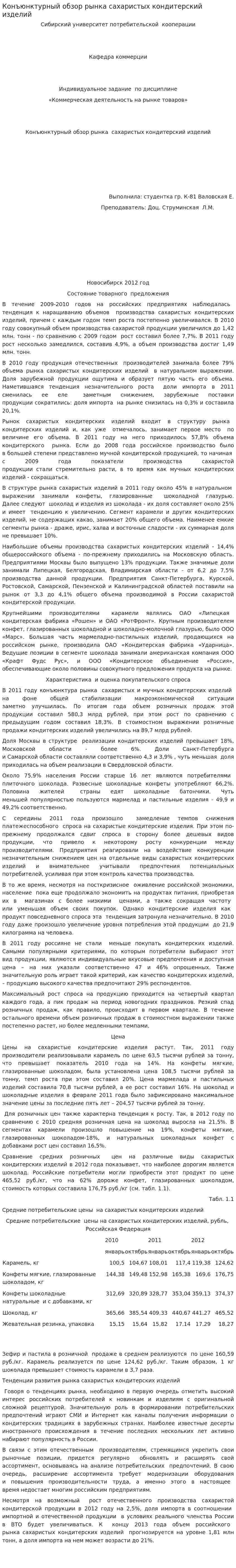 Конъюнктурный обзор рынка сахаристых кондитерский изделий