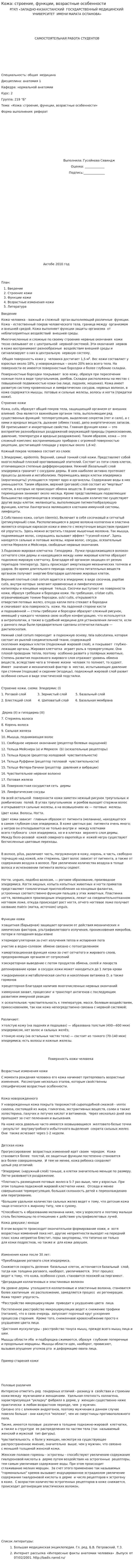 Кожа: строение, функции, возрастные особенности