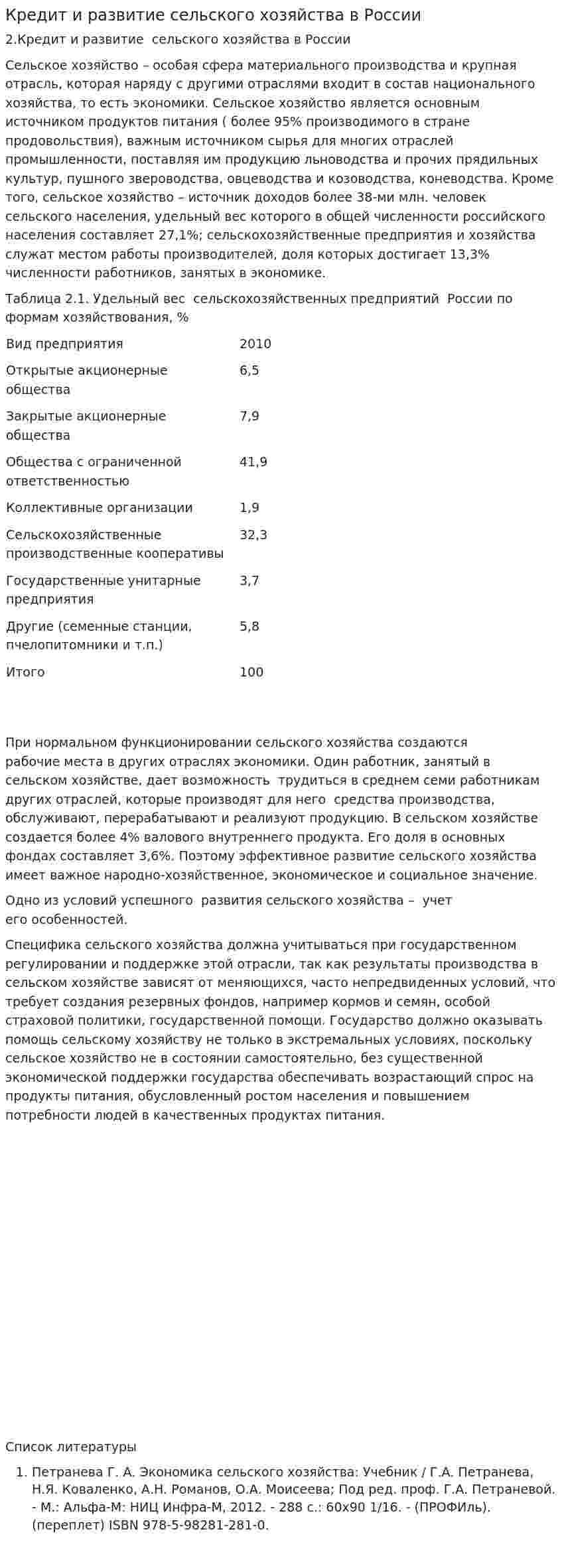 Кредит и развитие сельского хозяйства в России