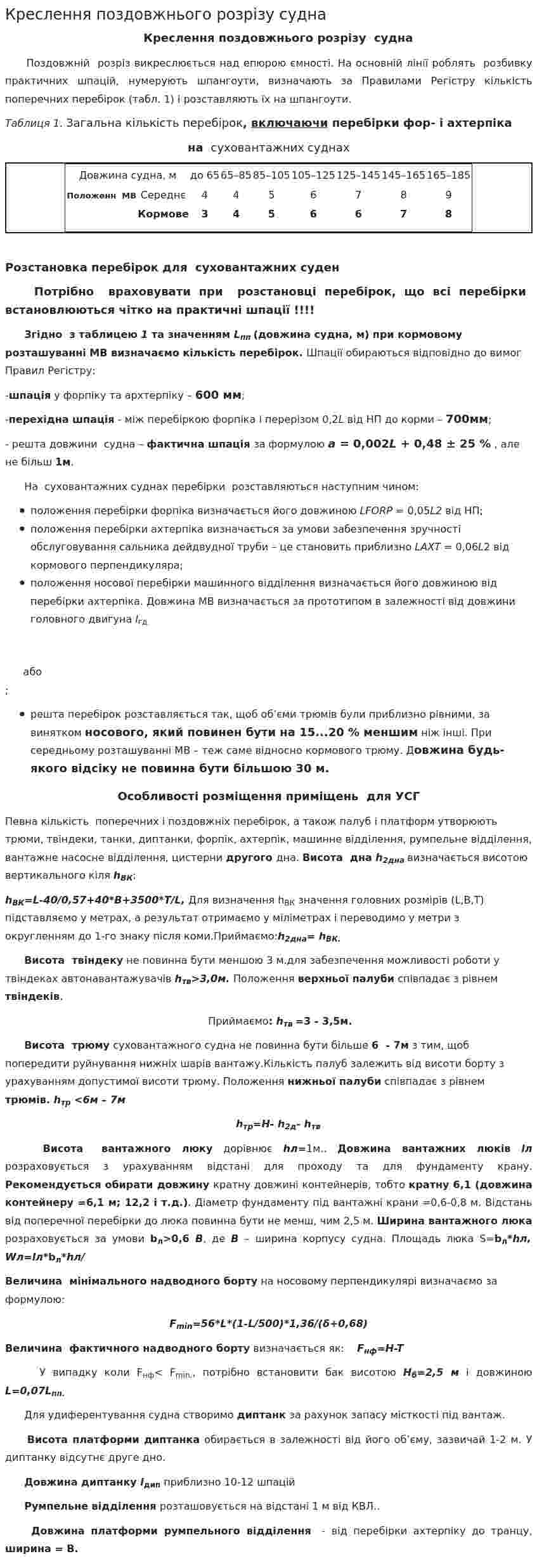 Креслення поздовжнього розрізу судна