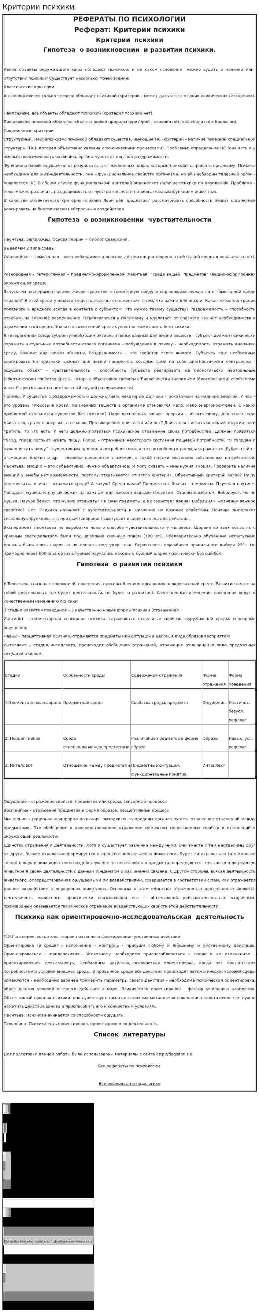 Критерии психики