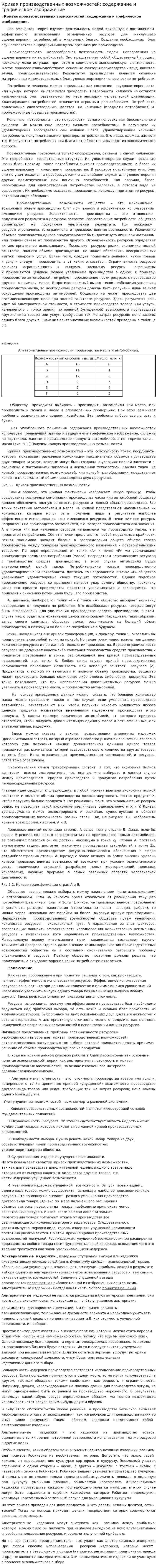 Кривая производственных возможностей: содержание и графическое изображение