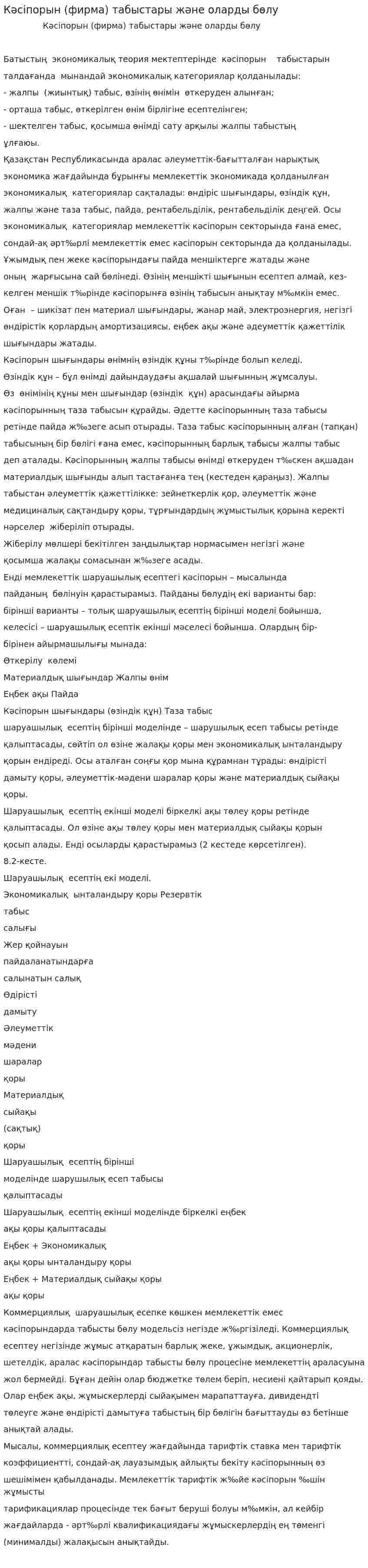 Кәсіпорын (фирма) табыстары және оларды бөлу
