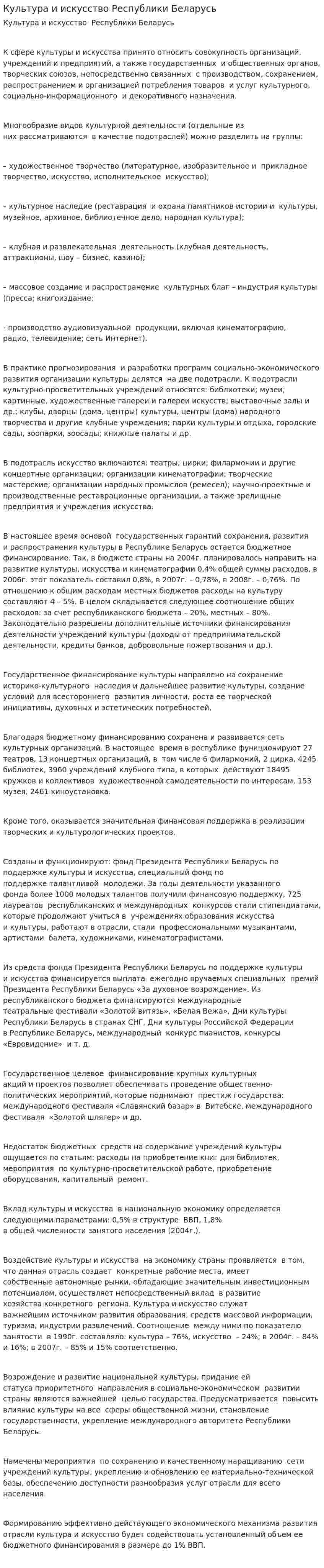 Культура и искусство Республики Беларусь