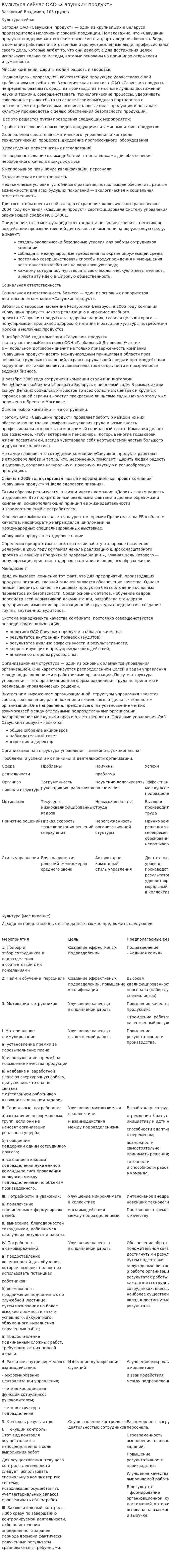 Культура сейчас ОАО «Савушкин продукт»