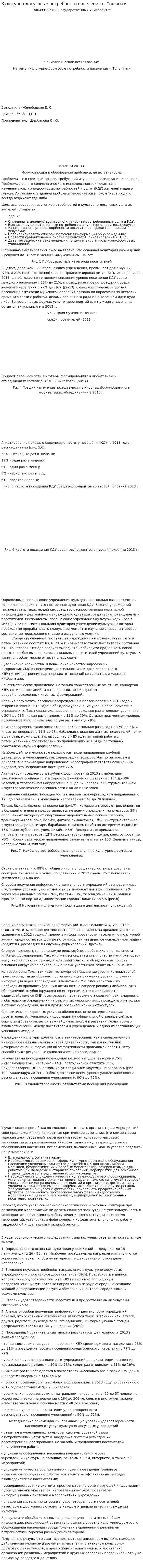 Культурно-досуговые потребности населения г. Тольятти