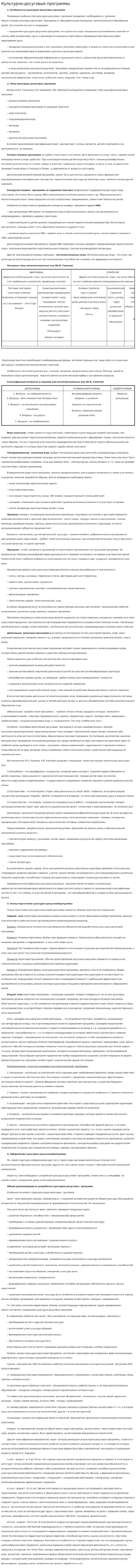 Культурно-досуговые программы