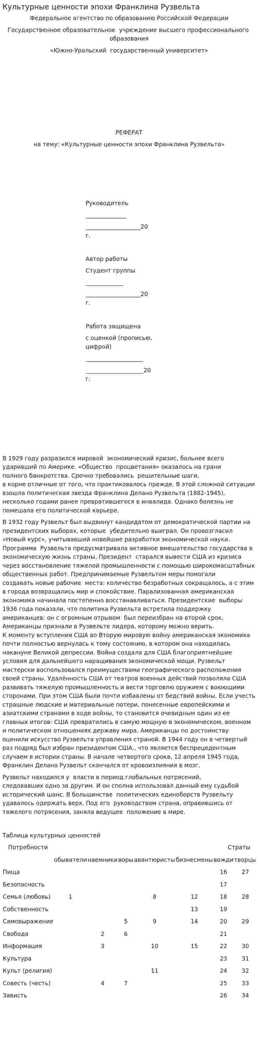 Культурные ценности эпохи Франклина Рузвельта