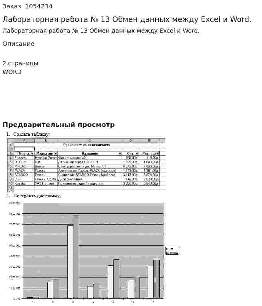 Лабораторная работа № 13 Обмен данных между Excel и Word. 