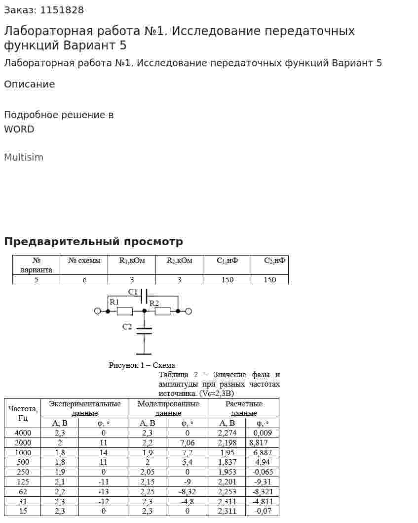 Лабораторная работа №1. Исследование передаточных функций Вариант 5 