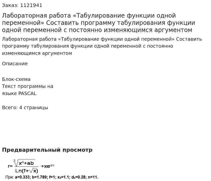 Лабораторная работа «Табулирование функции одной переменной»  Составить программу табулирования функции одной переменной с постоянно изменяющимся аргументом 