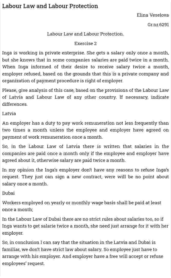 Labour Law and Labour Protection