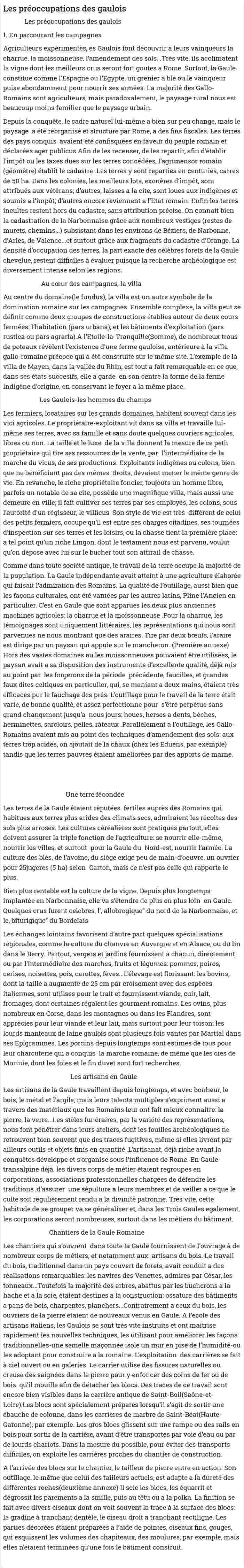Les préoccupations des gaulois