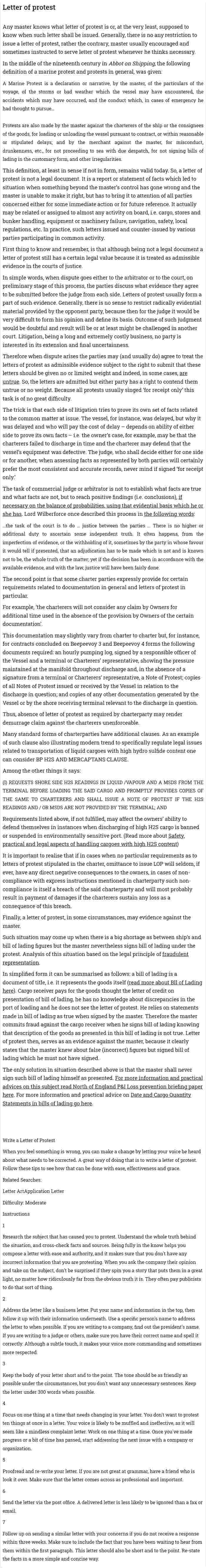 Letter of protest