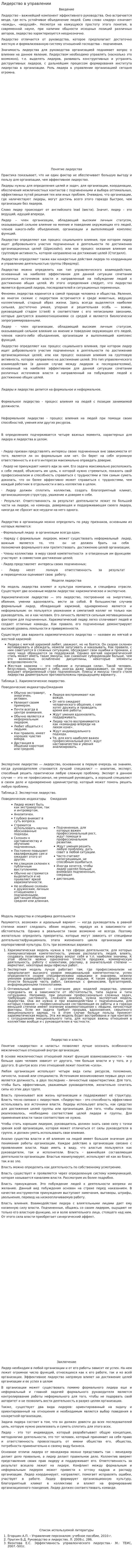 Лидерство в управлении
