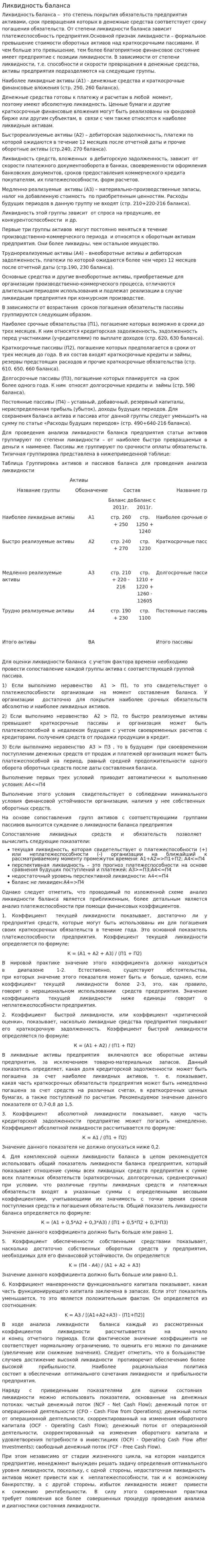 Ликвидность баланса