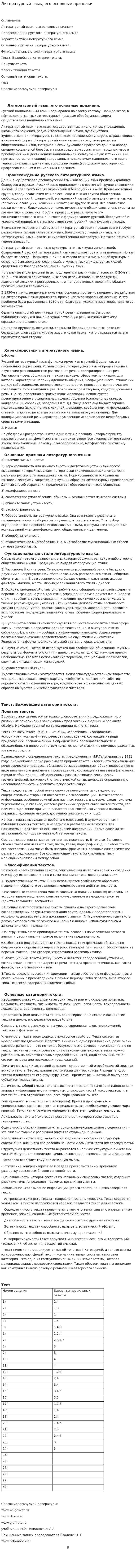 Литературный язык, его основные признаки. 2