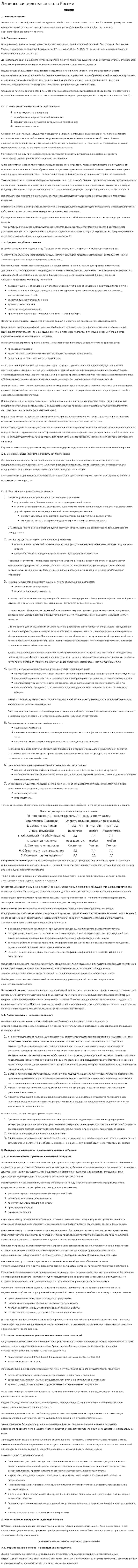 Лизинговая деятельность в России