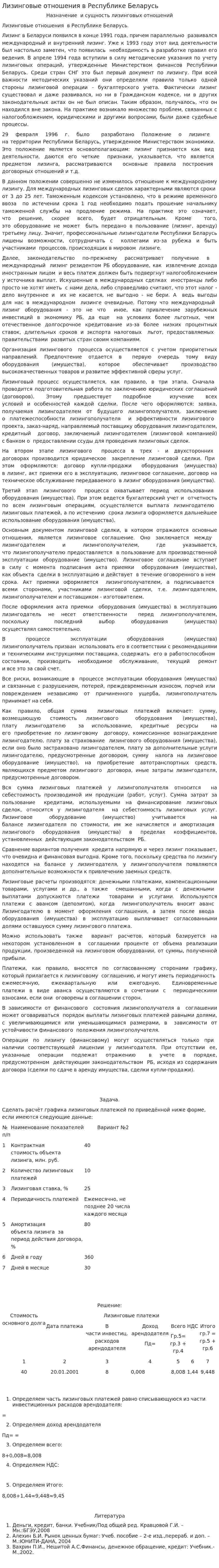Лизинговые отношения в Республике Беларусь
