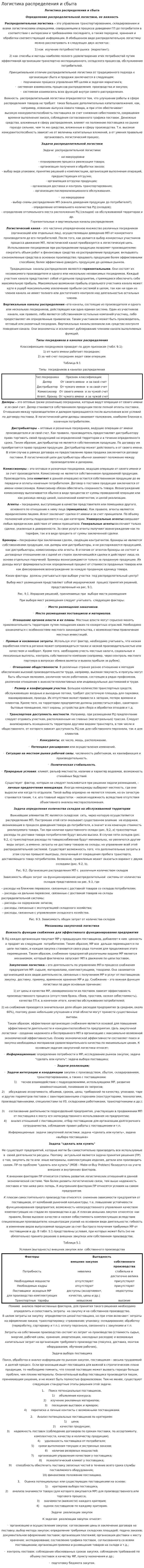 Логистика распределения и сбыта