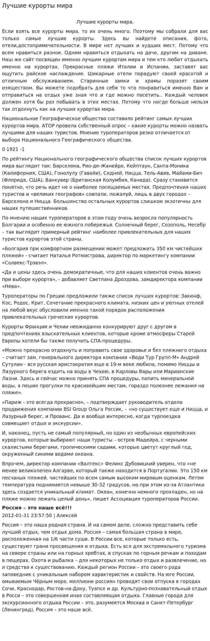 Лучшие курорты мира