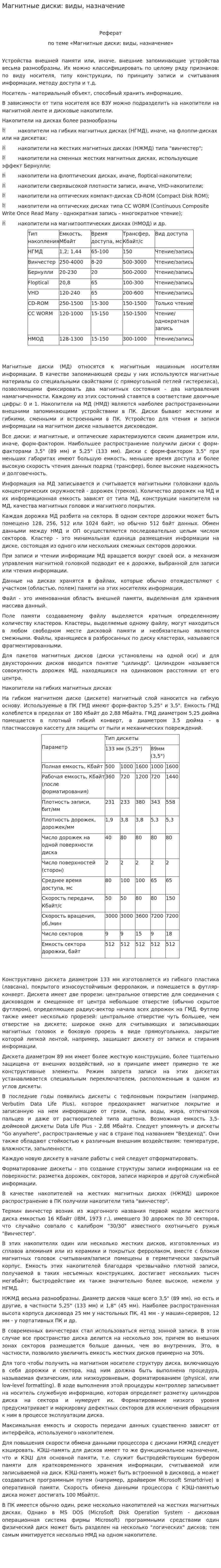 Магнитные диски: виды, назначение