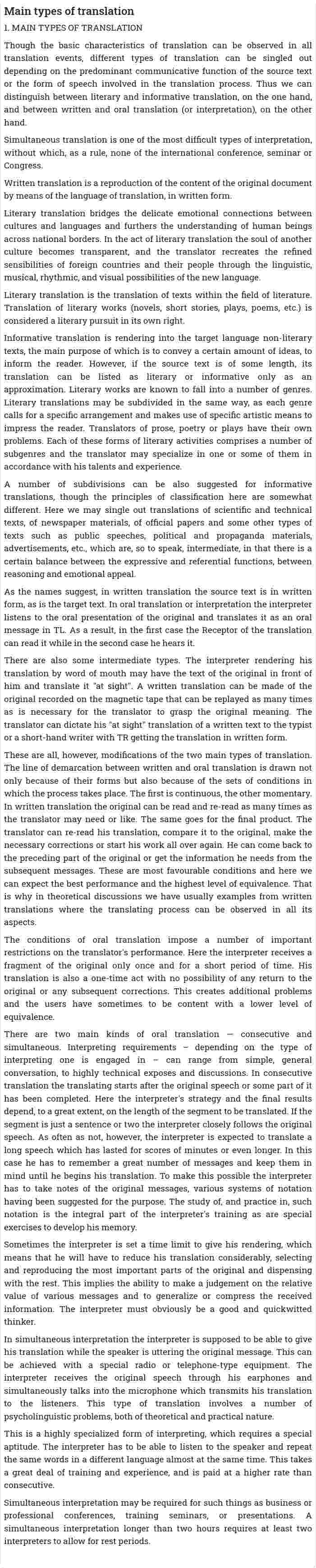 Main types of translation