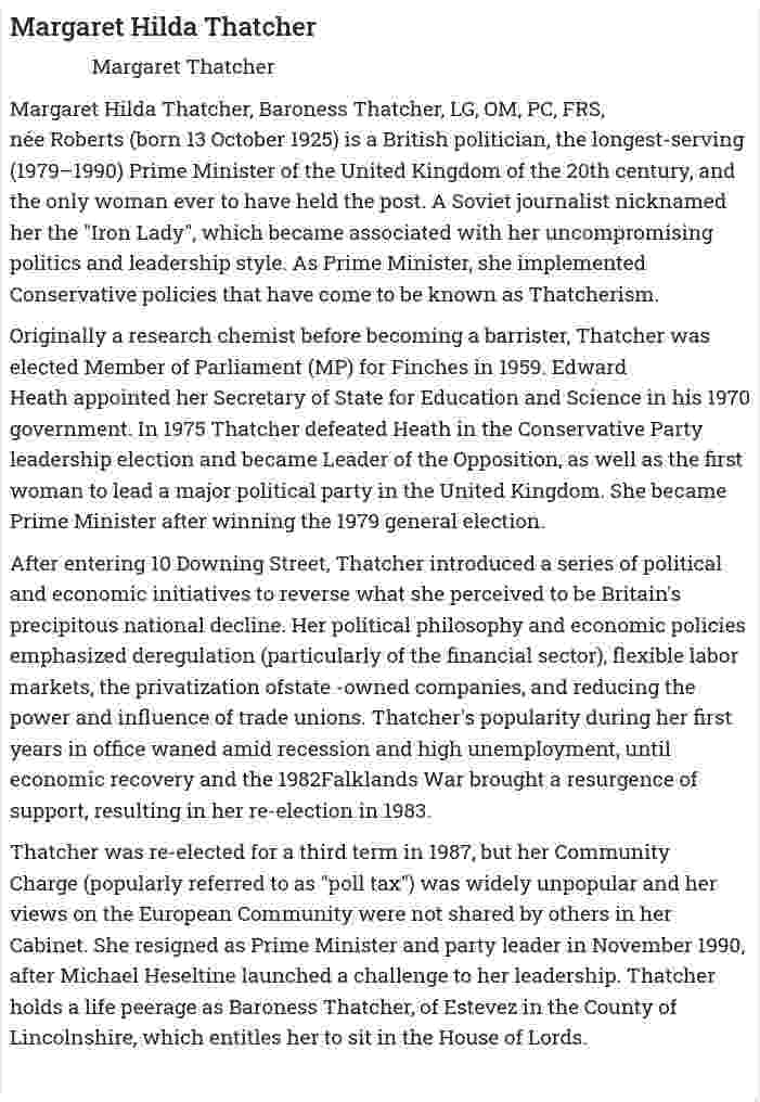 Margaret Hilda Thatcher