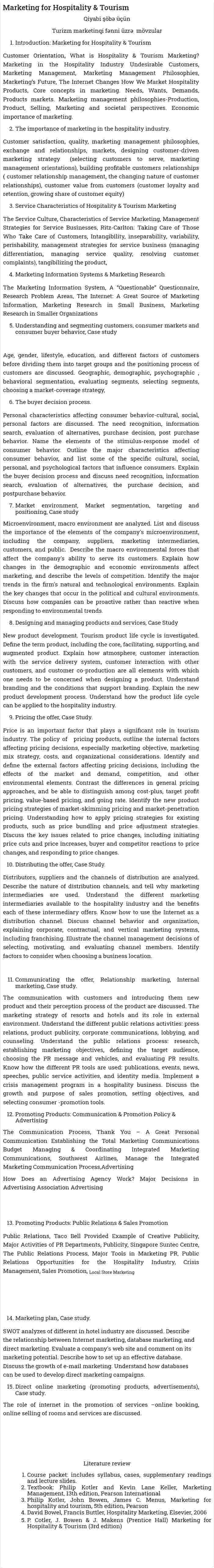 Marketing for Hospitality & Tourism